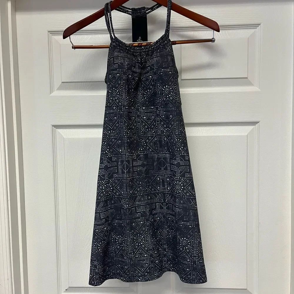 Prana Gray Dot Print Racer Back Dress sz XS EUC